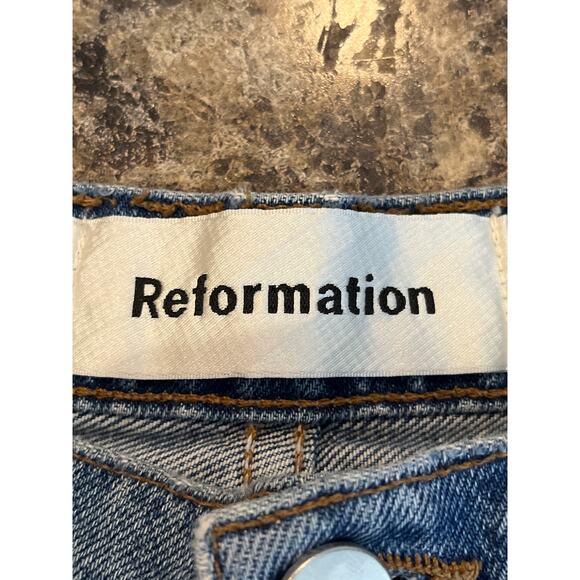 Reformation Julia High Cigarette Jean Antigua Blue Distressed Denim Size 24 - Picture 4 of 9